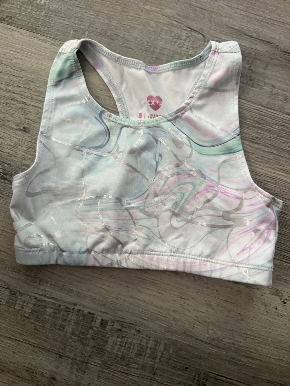 Girls' Marble Print Racerback Crop Top - White with Mint & Lavender
